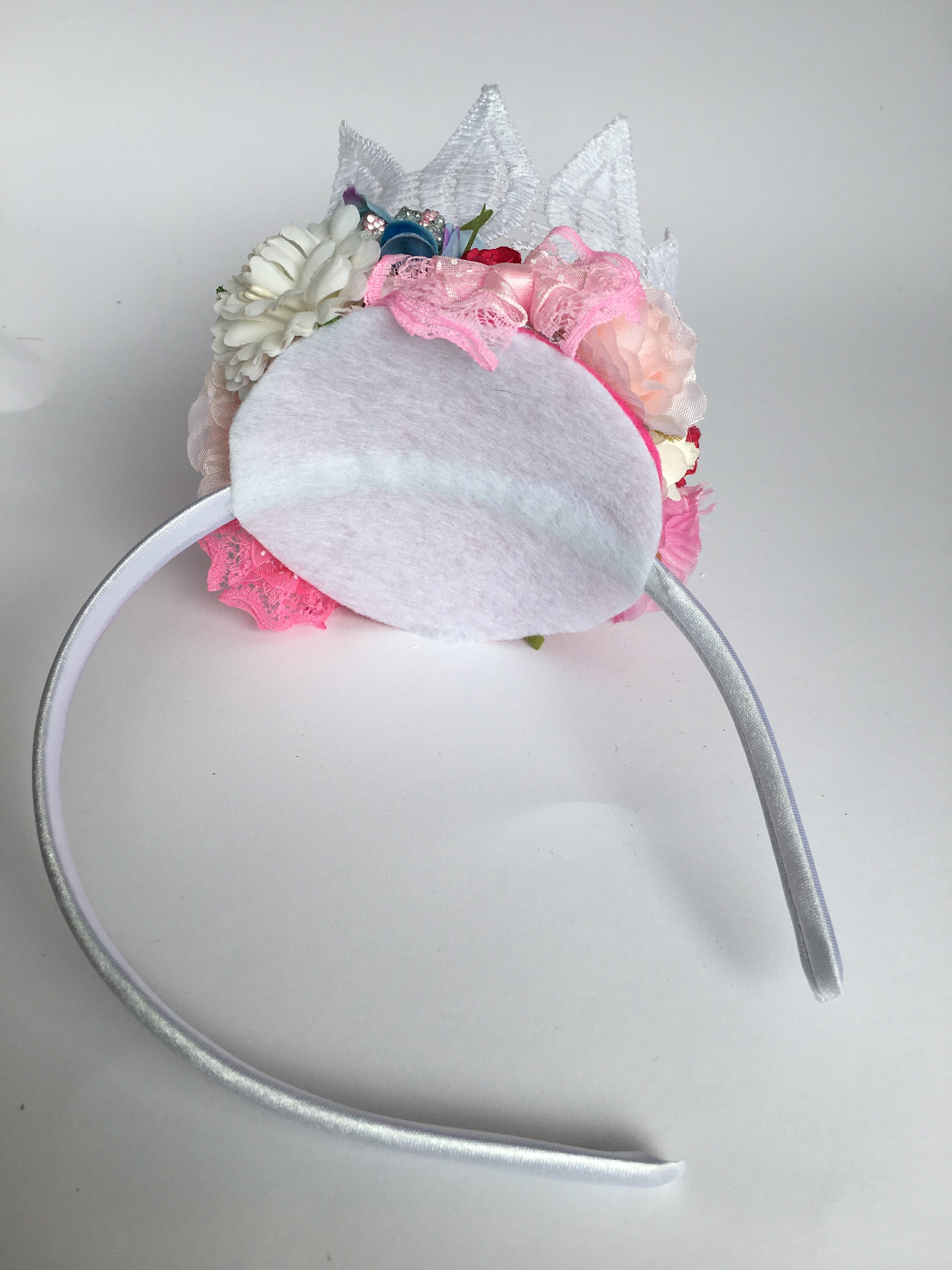 Pink Flowers With White Lace Crown Headband - Etsy Australia