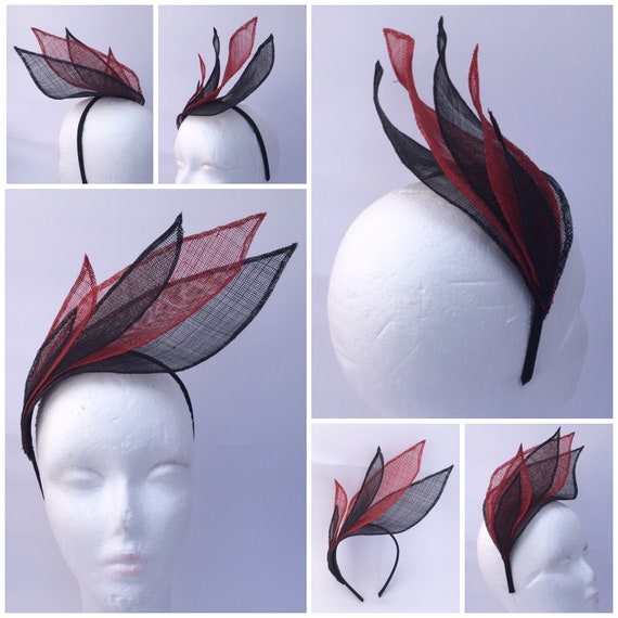 Red and Black Fascinator, Race Wear, Headpiece, Wedding Hair  display picture 3