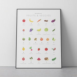 Lebenswerk der Früchte und Gemüse, Kunstdruck für Kinder oder Kindertagesstätten, Babydusche-Geschenk, Küchenkunst, Obst-und Gemüsehinweise Wandkunst