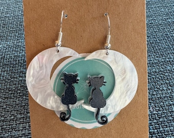 Halloween Cat & Moon Sterling Silver Earrings