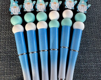 Christmas Blue Gonk Handmade Beaded Pen