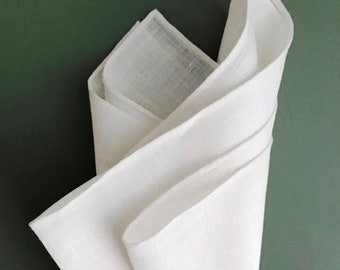 Hand Rolled White Linen Pocket Square