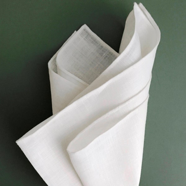 Hand Rolled White Linen Pocket Square