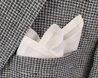 White Irish Linen Hemstitched Pocket Square - Bespoke Men's Wear