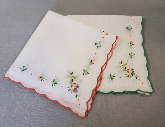 Embroidered Batiste Hankies - Vintage 1930's