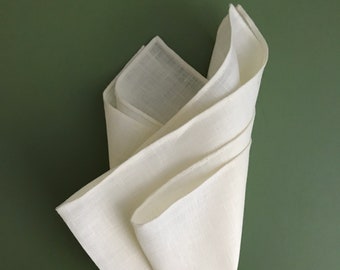 Hand Rolled Antique White Irish Linen Pocket Square