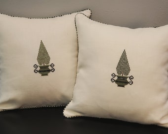 French Chateau Collection - Embroidered Topiary Linen Pillows