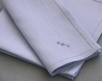 Men's Personalized Irish Linen Hemstitched Pocket Square - Hand Monograms