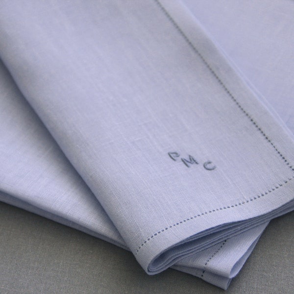 Men's Personalized Irish Linen Hemstitched Pocket Square - Hand Monograms