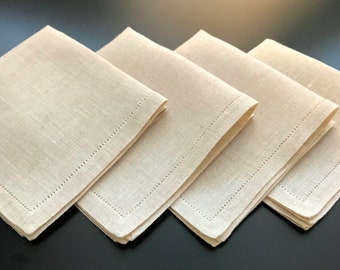 Hemstitched Natural Irish Linen  11" x 11" Pocket Square -