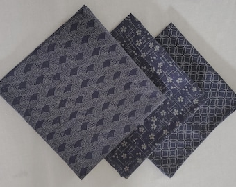 Hand Rolled Traditional Pocket Squares - Indigo Collection  - Choice of 3