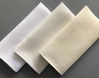 Set of 3 Hand Rolled Irish Linen Pocket Squares - The White Collection