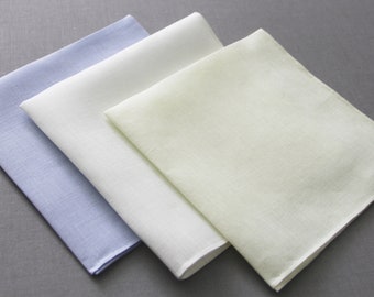 Hand Rolled Irish Linen Pocket Squares - Classic Light Collection - Choose from any any 3