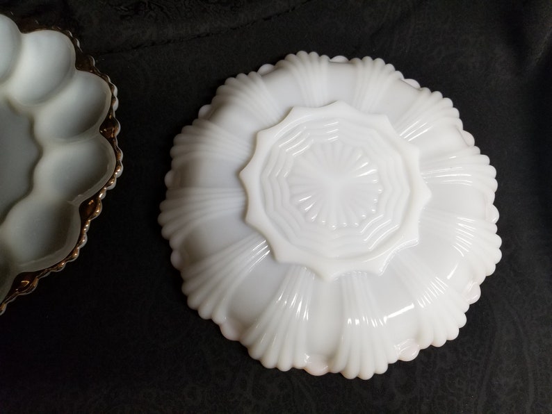 Anchor Hocking Milk Glass Deviled Egg Plate and Separated Relish Dish