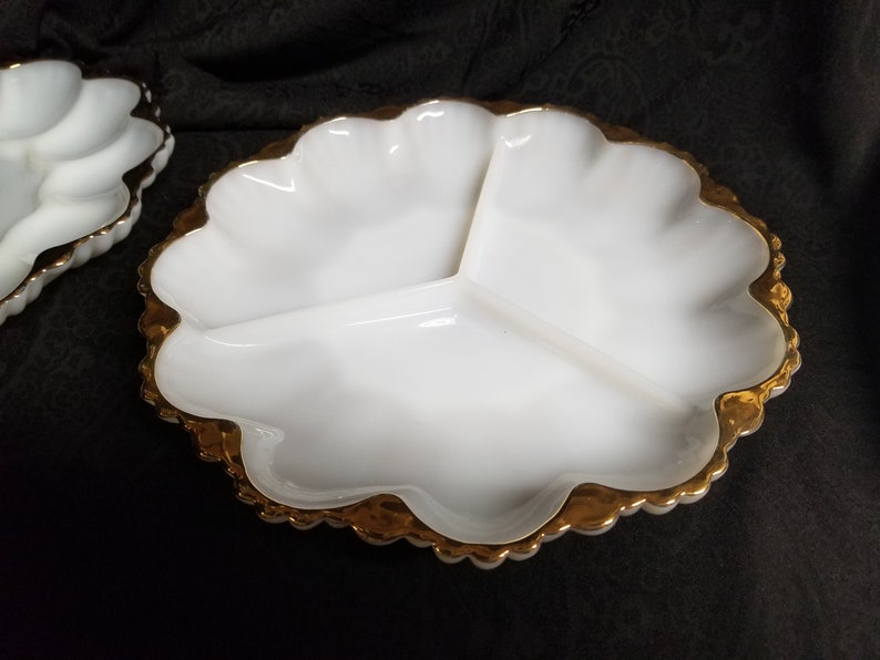 Anchor Hocking Milk Glass Deviled Egg Plate and Separated Relish Dish