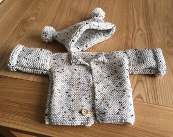 Childs cardigan with pom-pom hat