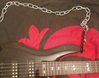 Steel Chain and Leather Guitar Strap, Optional Spikes, Adjustable Length (up to 52"), with Strap Lock