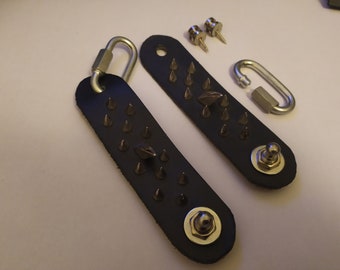 Leather Guitar Strap Connector Ends for Steel Chain - Spiked/Plain