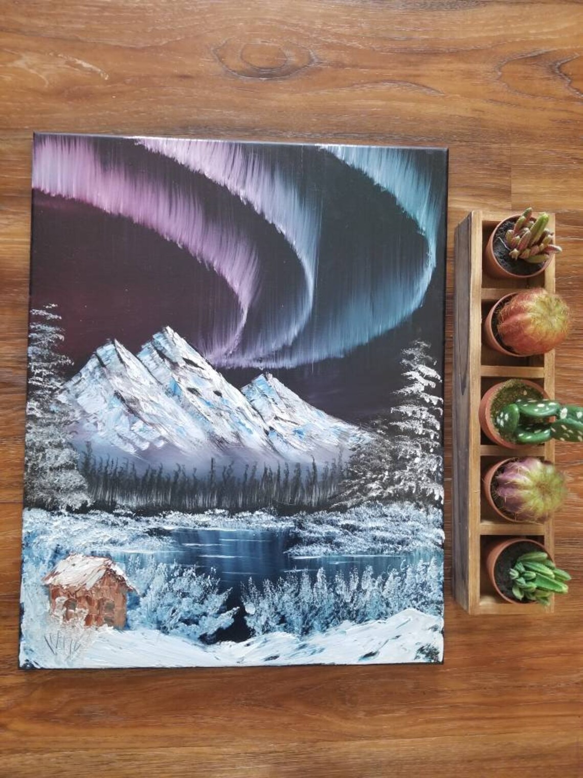 Bob Ross Inspired Northern Lights Painting Oil on Canvas Etsy UK