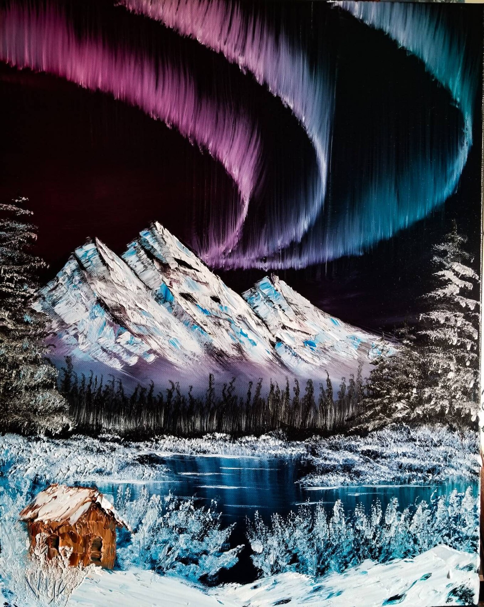 Bob Ross Inspired Northern Lights Painting Oil on Canvas Etsy UK