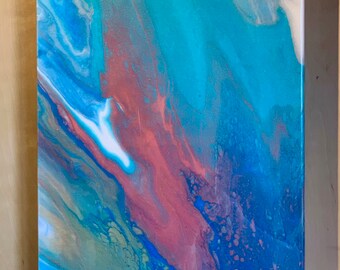 Resin finish on "Coral Sea #2" Poured Acrylic on Canvas