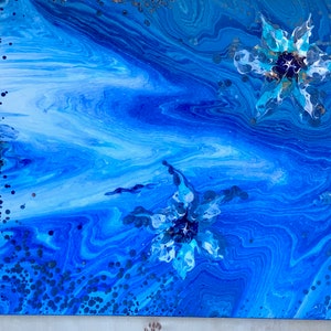 Resin finish over  &quot;Floating Flowers in a sea of Blue&quot;