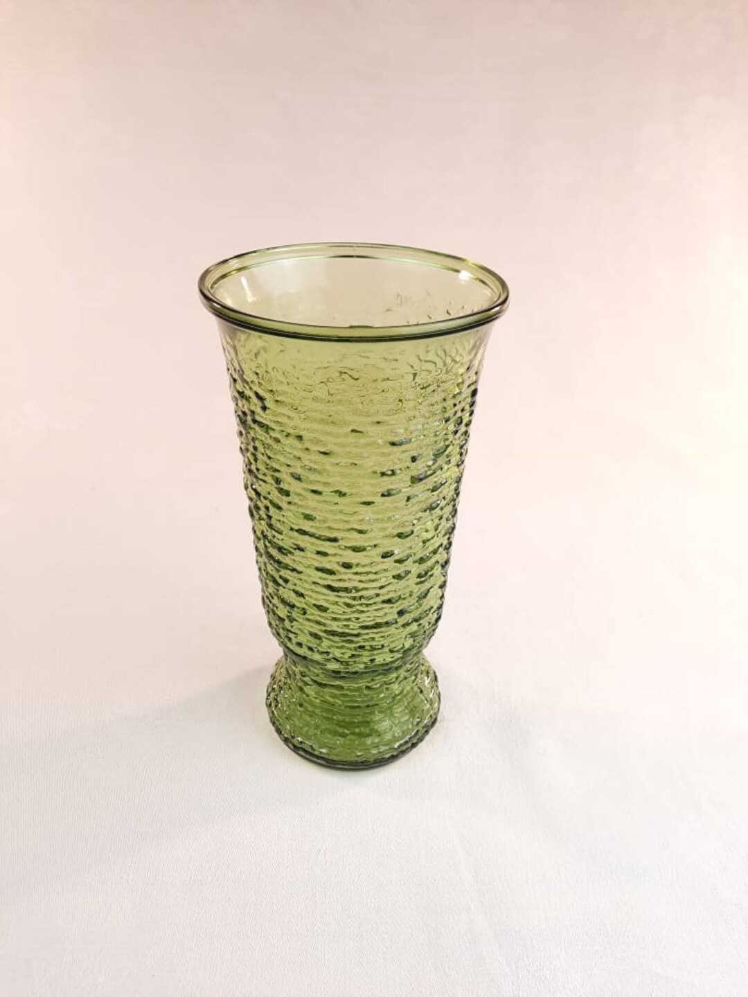 Vintage Midcentury Green Crinkle Glass Vase Etsy
