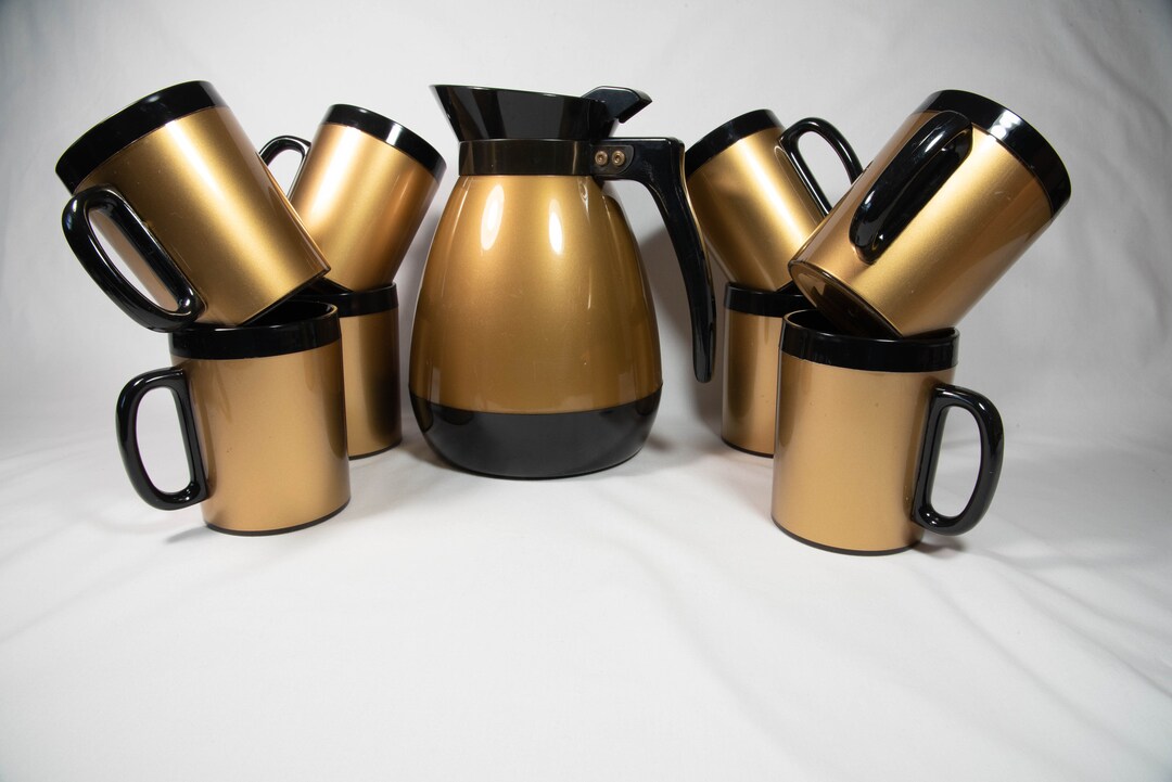 Thermoserv Black and Gold Coffee Pot Carafe and 8 Cups Etsy