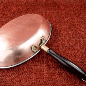 Vintage oval copper fish saute pan with wood handle
