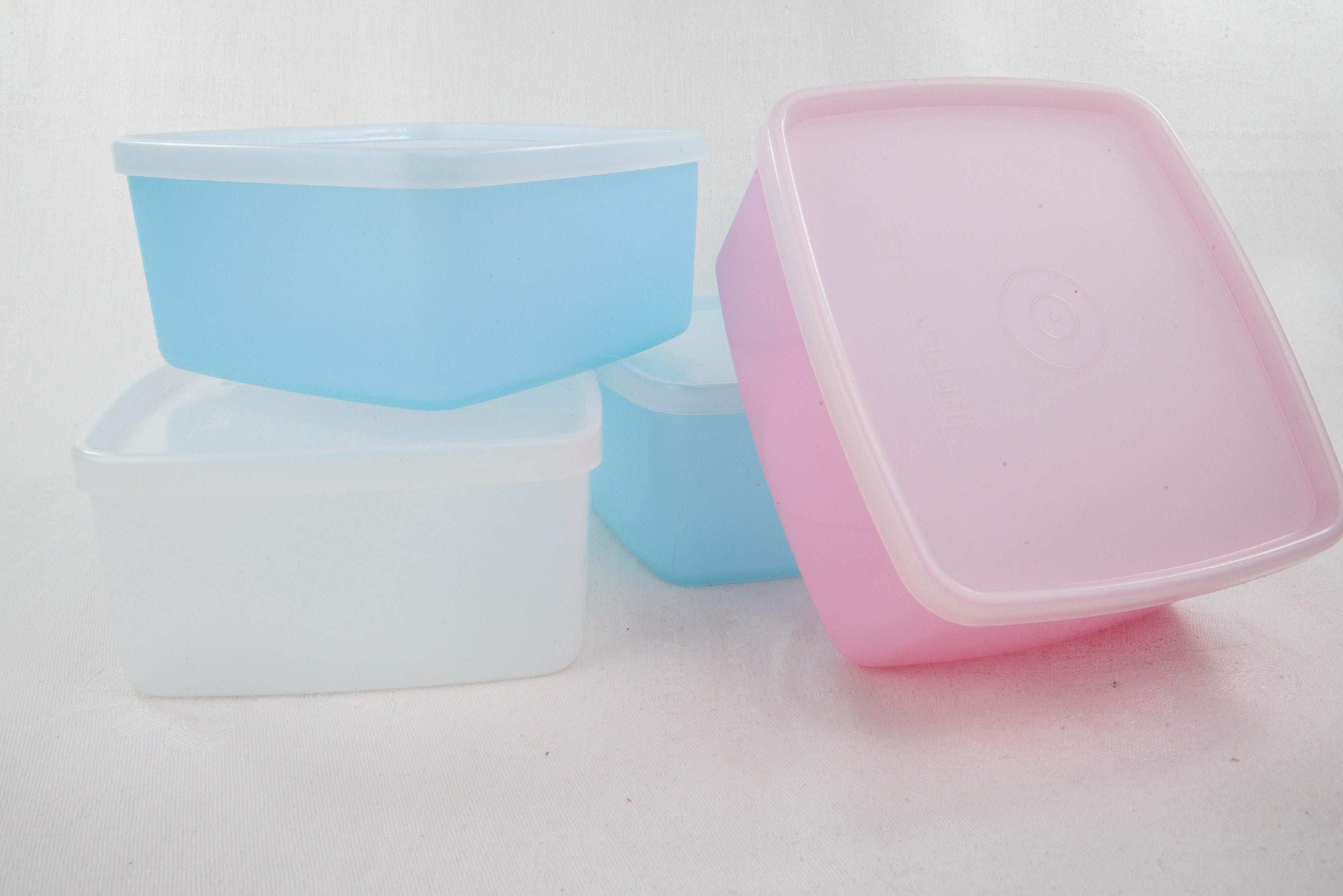 VINTAGE 3 TUPPERWARE 311 Clear 16 OZ Square Containers W/Lids 310