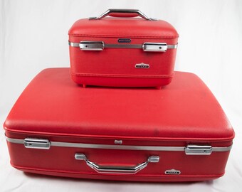 Vintage American Tourister Tiara hard sided red luggage