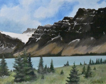 Mountain Painting Jasper National Park, Canadian Landscape Painting of Mountain Art for Home Decor, Tree Mountain Theme Painting Sara Bach