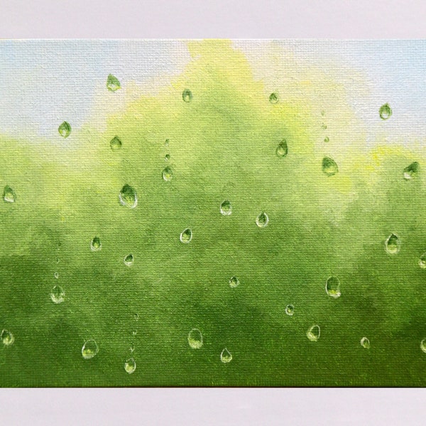 Rain Drops Original Oil Painting of Water Droplet on Window, Water Art Water Drip Decor for Home or Office, Sunshine after the Rain picture