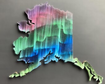 Handpainted Aurora Borealis Alaska Shape Wood Panel - Northern Lights Art