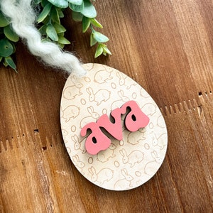 Étiquette personnalisée pour panier de Pâques, nom de marque de lieu Pâques personnalisé, breloque nom 3D pour panier de Pâques