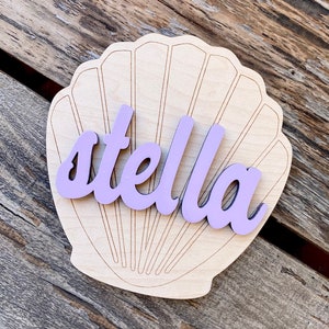Custom Wooden Seashell Name Sign | Personalized Name Plaque | Shell Sign | Baby Name Reveal Sign | Beach Nursery | Boho Decor | Baby Gift