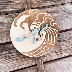 Waves Name Round | Surf Name Sign | Custom Beach Name Sign | Surf Nursery Decor