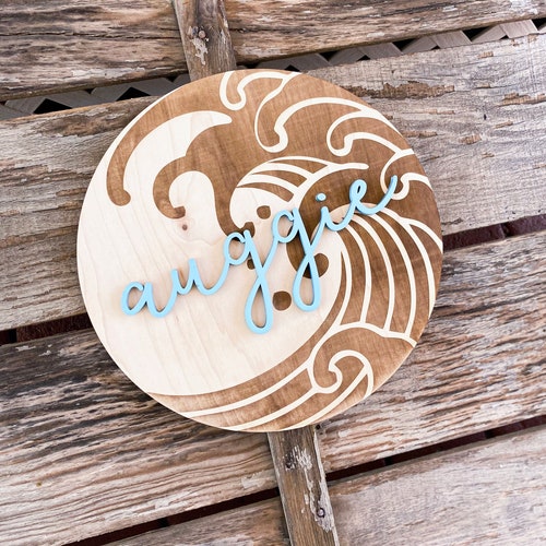 Waves Name Round Surf Name Sign Custom Beach Name Sign Etsy