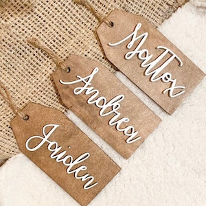 Personalized Wooden Stocking Tag, Stocking Name Tags, Farmhouse Name Tags For Christmas Stocking, Rustic Chic, Gift Tags, 3D Stocking Tag