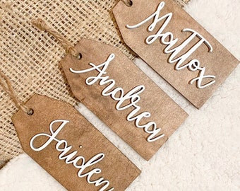 Personalized Wooden Stocking Tag, Stocking Name Tags, Farmhouse Name Tags For Christmas Stocking, Rustic Chic, Gift Tags, 3D Stocking Tag