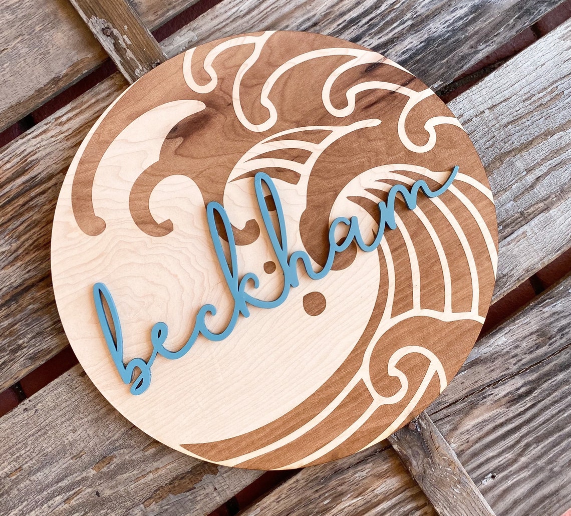 Waves Name Round Surf Name Sign Custom Beach Name Sign Etsy