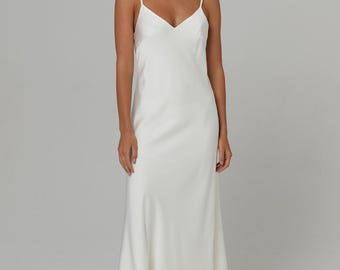 White Bridal Slip Dress: Minimalist Wedding, Bridesmaid Viscose Gown