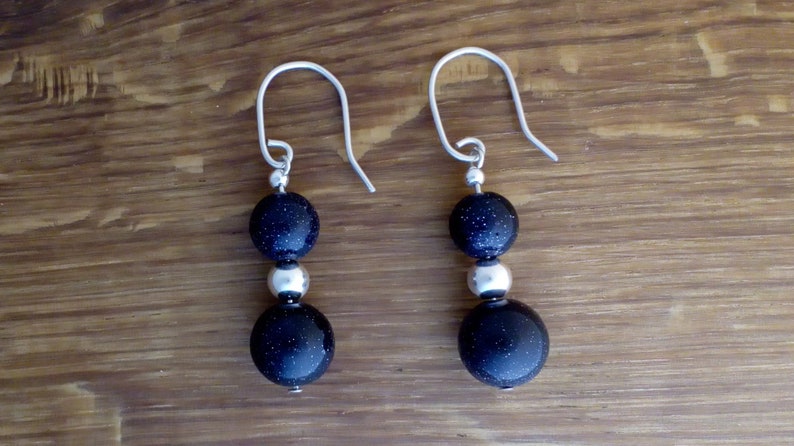 Black dress earrings Statement black earrings Sparkly black glass and sterling silver dress earrings make a statement
