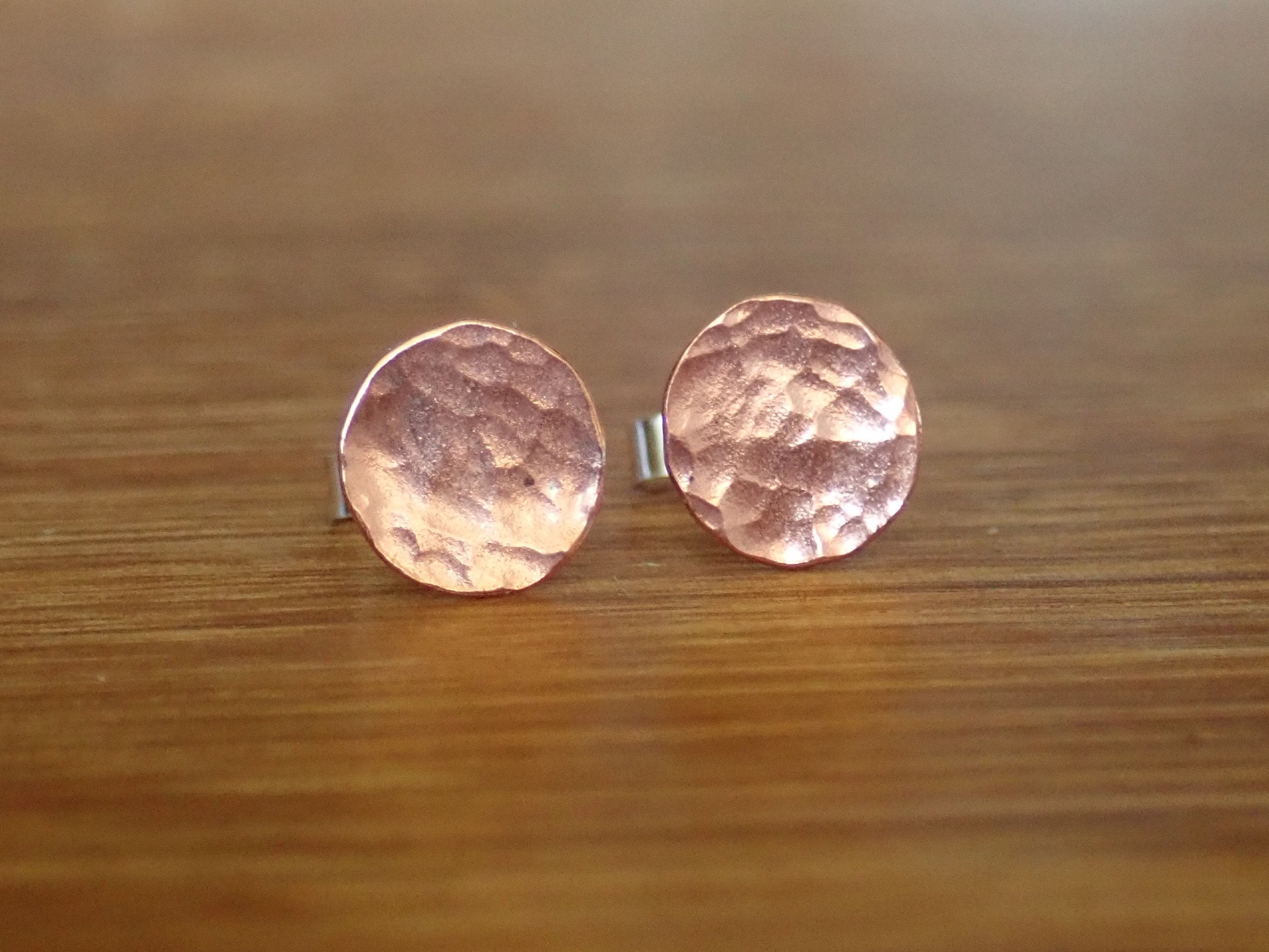 Copper hammered studs, Hammered copper and sterling silver studs, Copper studs, Hammered studs