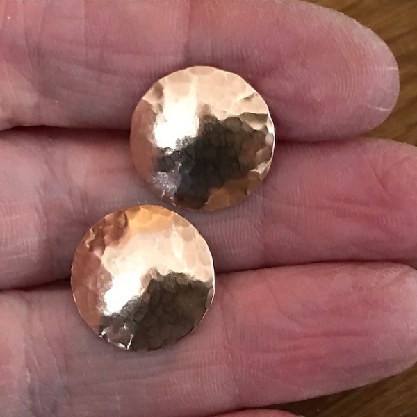 Large copper hammered studs, Statement copper earrings