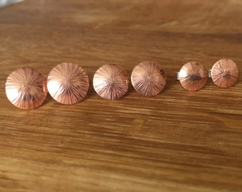 Starburst hammered studs, Copper studs, Hammered starburst copper studs