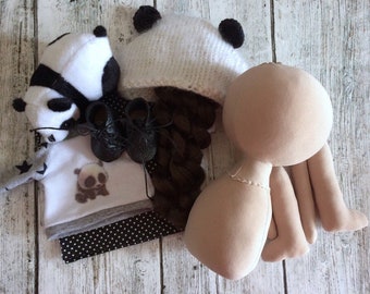 Panda doll Doll Toys Do it yourself Knitted hat Panda hat Panda Toy Handmade Toys Doll Toy Interior doll Doll of cloth