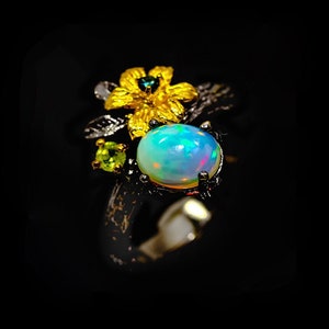 Opal ring, October Birthstone Ring, Flower ring, Birthday gift wife, Botanical Branch Ring gift women, birthday gift