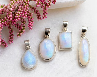 Blue Moonstone Necklace, gemstone necklace, birthday gifts for her, June birthstone necklace for women, Rainbow, silver anniversary gift