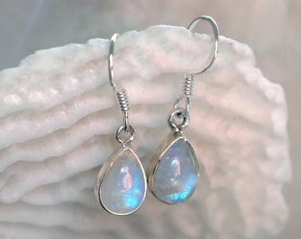 Moonstone Earrings, Teardrop Moonstone, Rainbow Moonstone, June Birthstone, Moonstone for Bride Gemstone Earrings anniversary gift